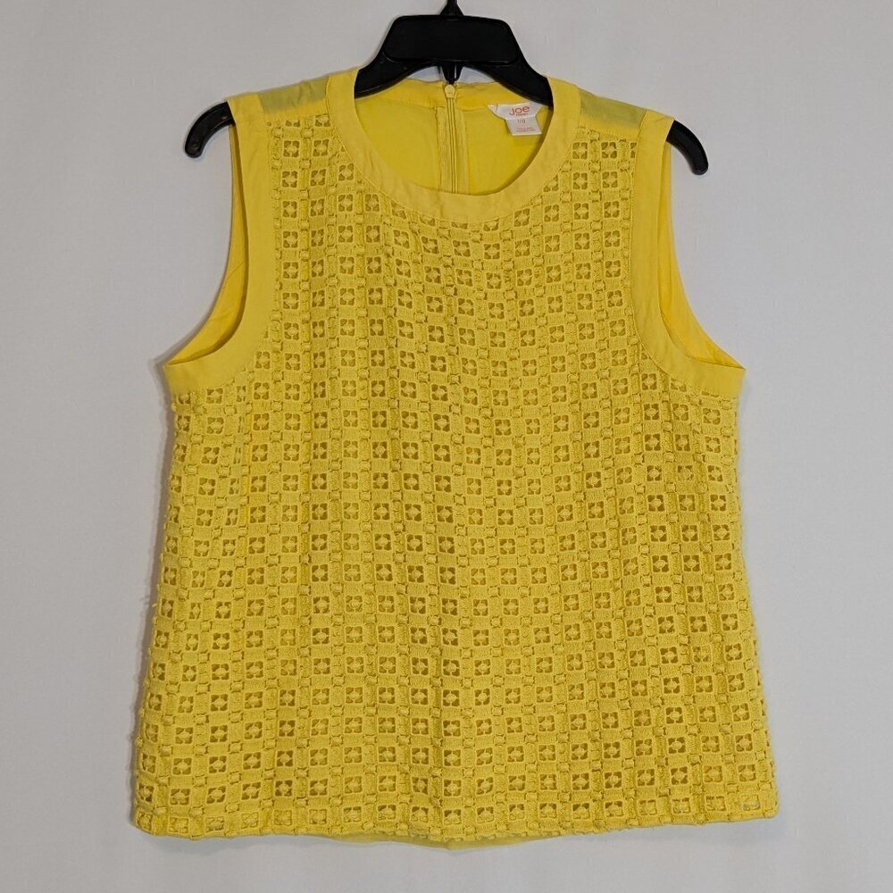 JOE FRESH Yellow Lined Crochet Sleeveless Pullover Zip Top; Size L